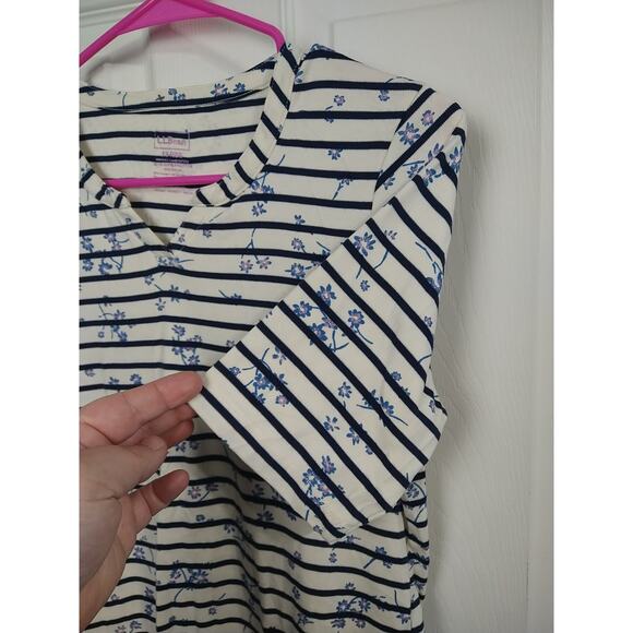 LL Bean Top Shirt Women XS Blue Cream Supima Cotton Striped Floral Casual Pullov - Picture 6 of 7